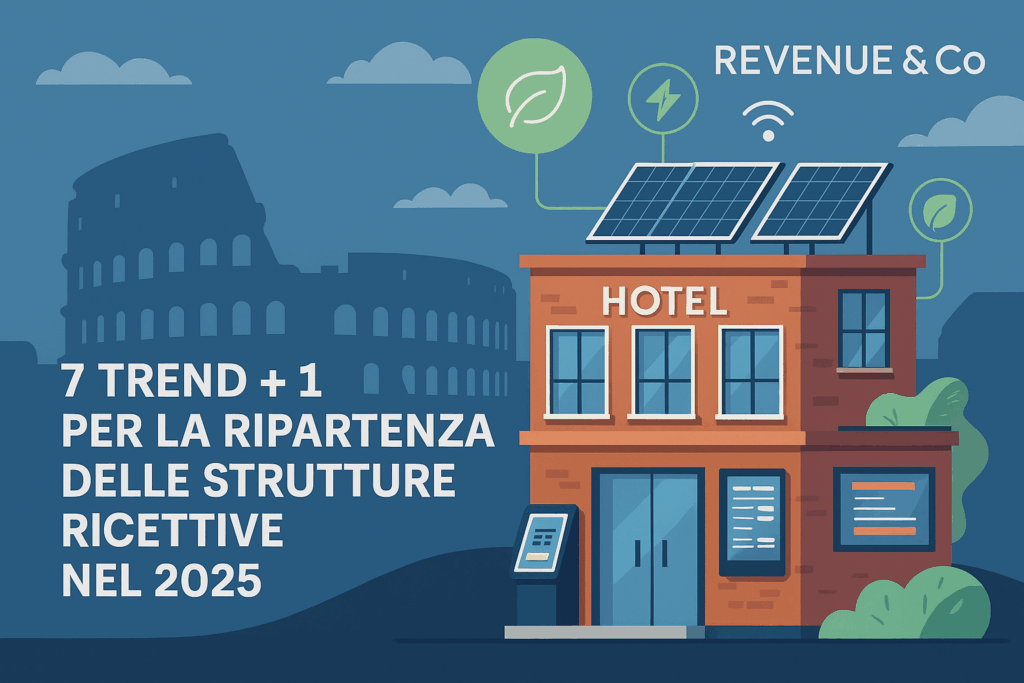 Hotel moderno e sostenibile con tecnologie smart e soluzioni digitali innovative, trend turismo 2025