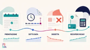 Infografica sul percorso da prenotazione confermata a disdetta tardiva e recupero dei ricavi