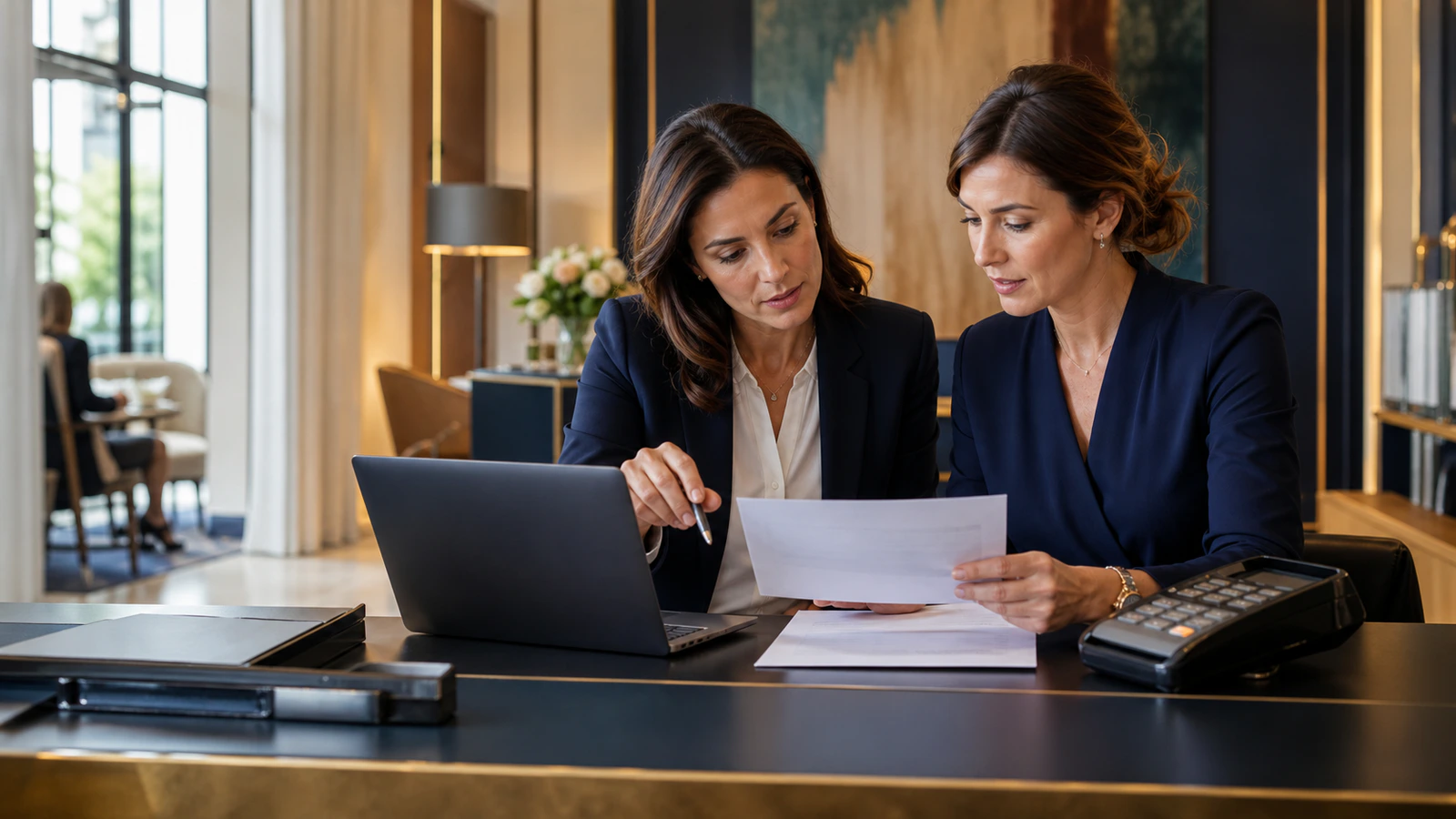 Responsabili operations e amministrazione riconciliano una virtual card e un payout OTA in hotel