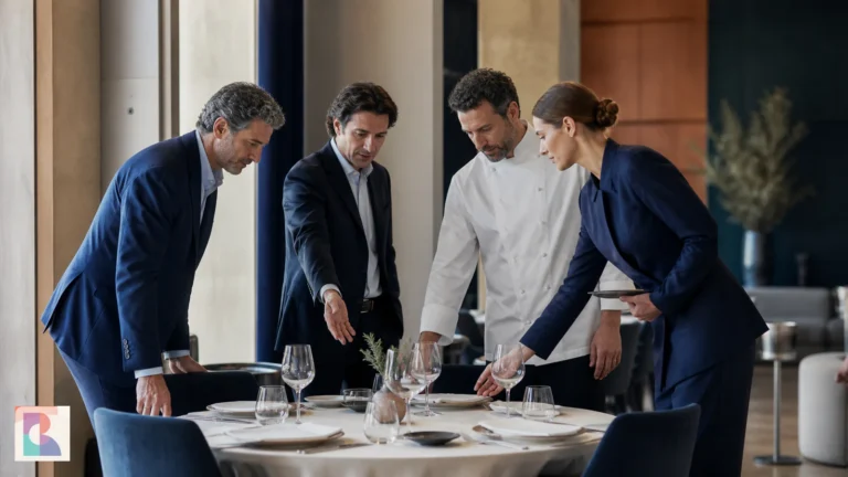 Manager, ristoratore e chef coordinano la gestione del ristorante di un hotel