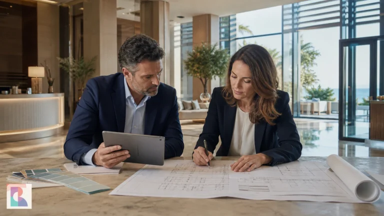 Direzione di hotel e tecnico valutano un progetto di riqualificazione energetica e il relativo piano finanziario